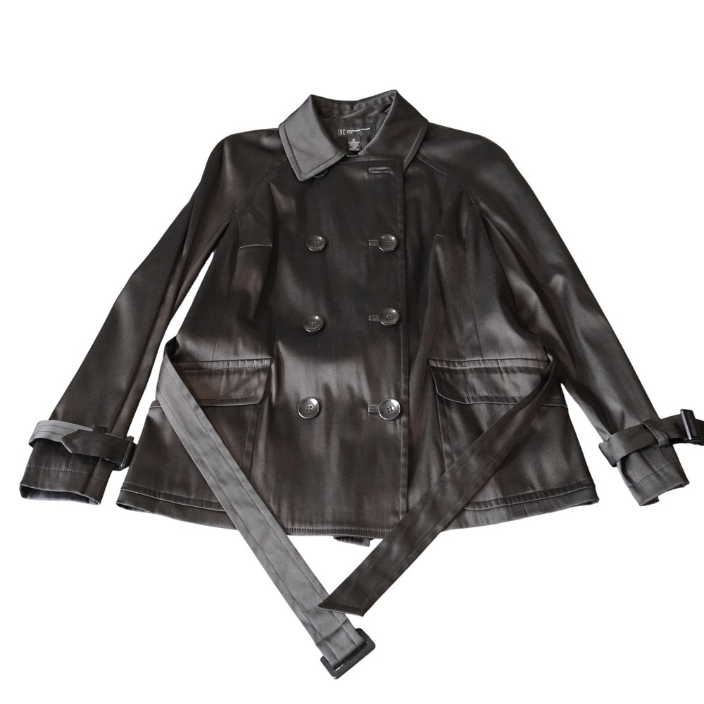 INC International Concepts Petite‎ Brown Double Breasted Belted Trench Coat